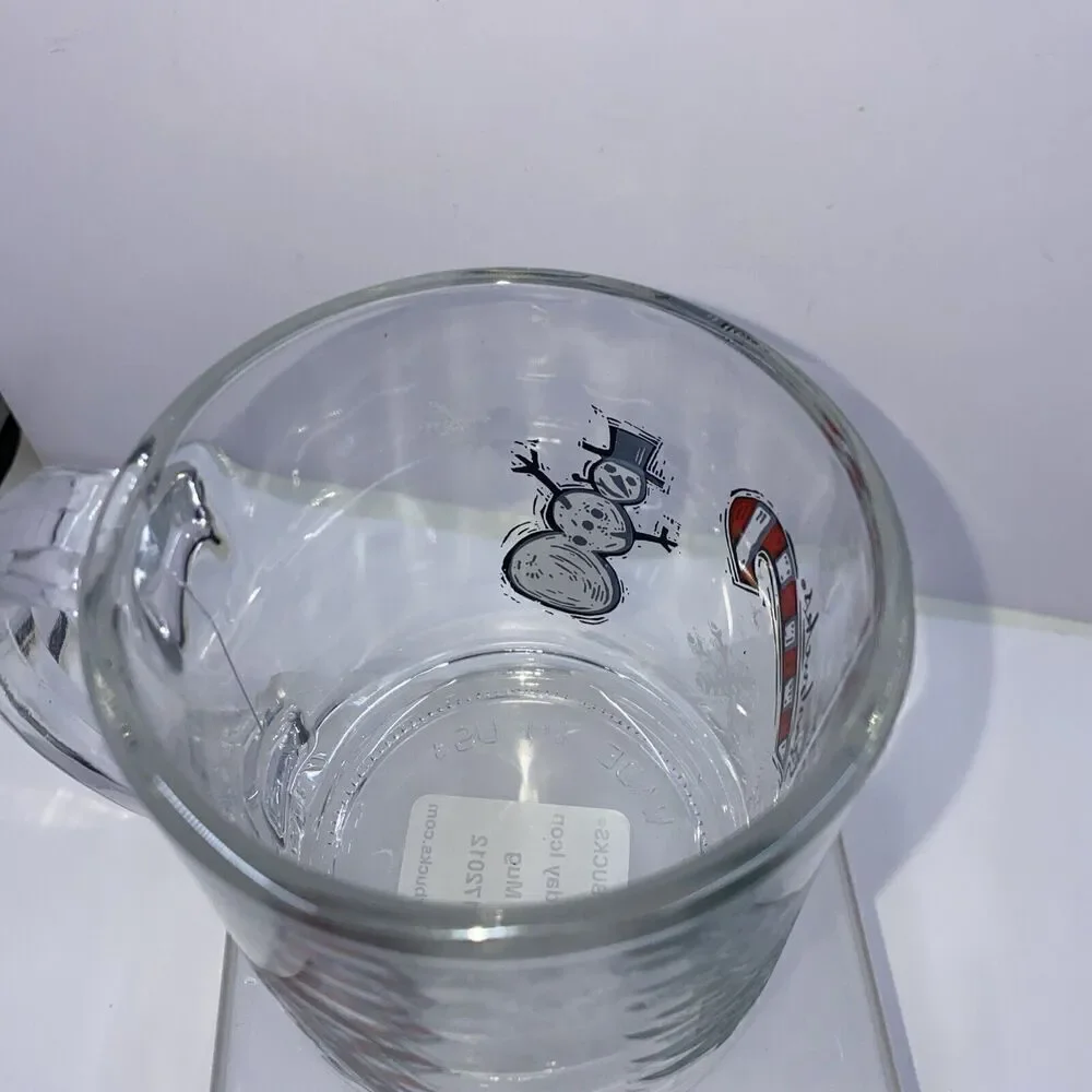 Starbucks Candy Cane Christmas Tree Winter Snowflake Clear Glass Coffee Cup 12oz
